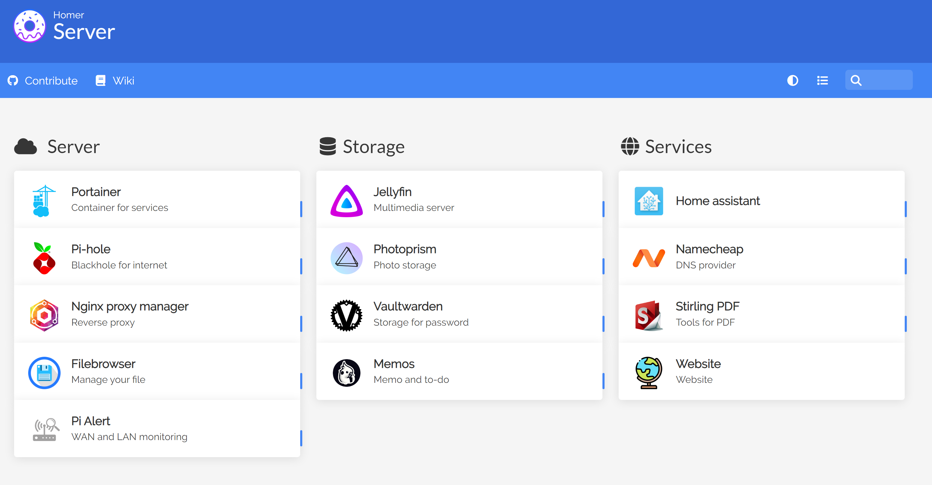 Homer dashboard